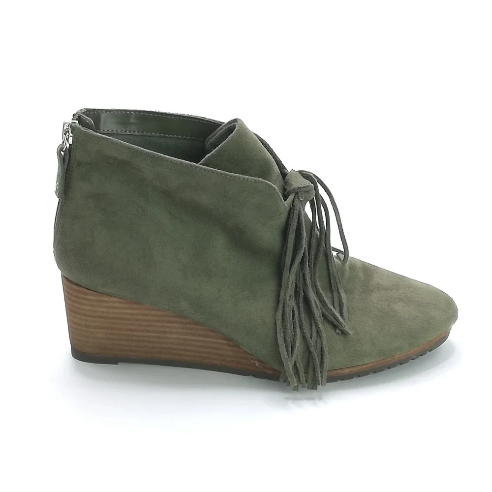 Dr. Scholl's Shoes Womens Bootie Ankle Classify Green Faux Suede Tassel Wedge 9‎